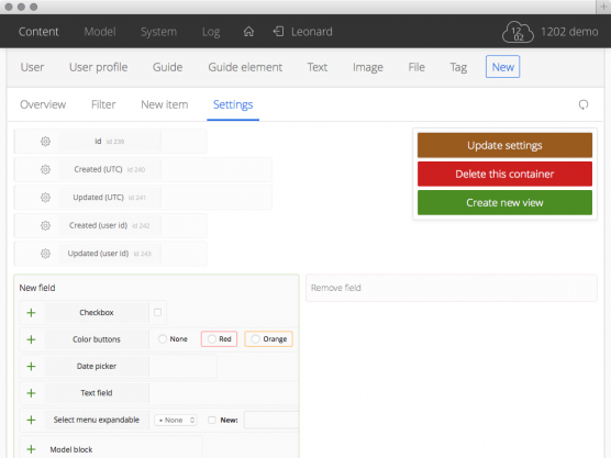 Container settings