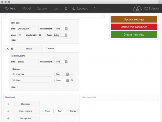 Container settings fields edit