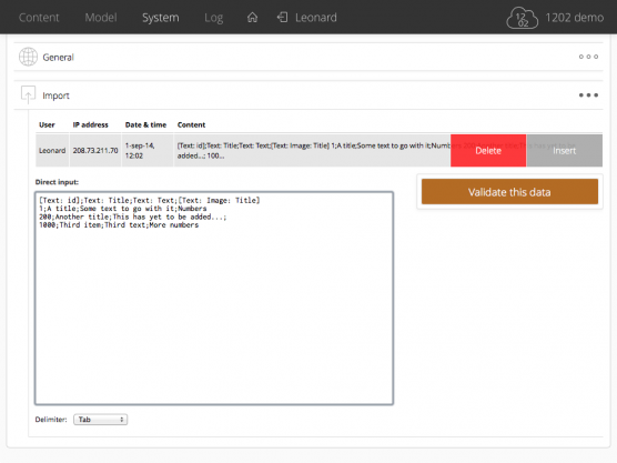 System: Import overview